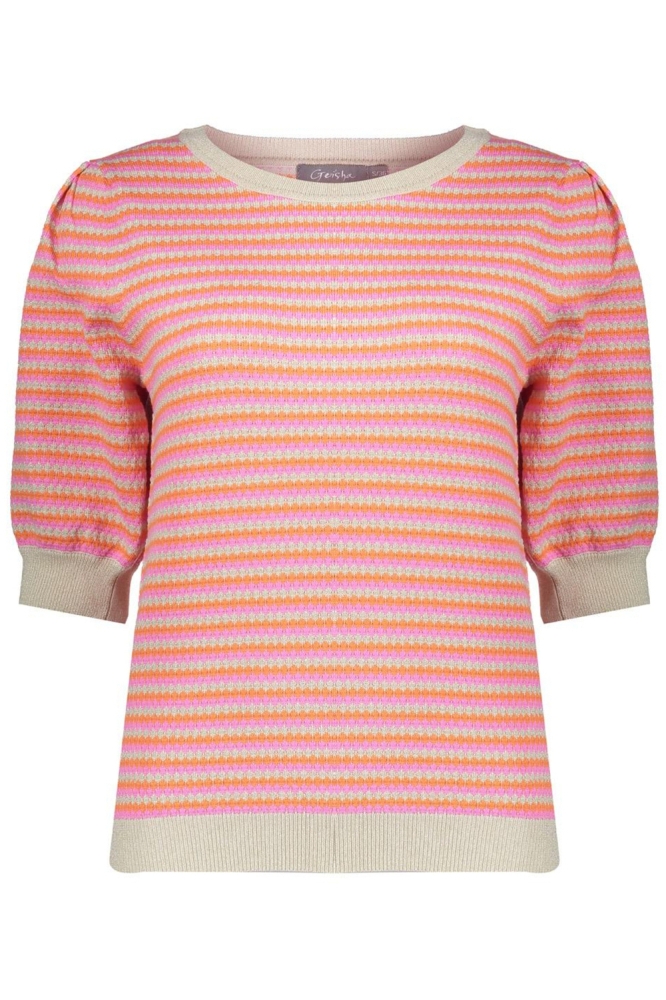 GEBREIDE TOP MET STREPEN 54033 14 Sand/Orange/Pink